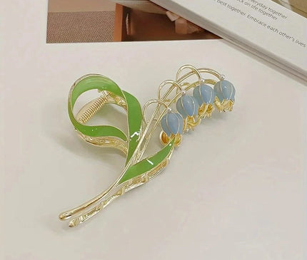 1PCS  Blue Bell Orchid Flowers Super Fairy Temperament Hair Accessories, Large Premium Feeling Scratch Clip, Autumn Hundred Shark Clip