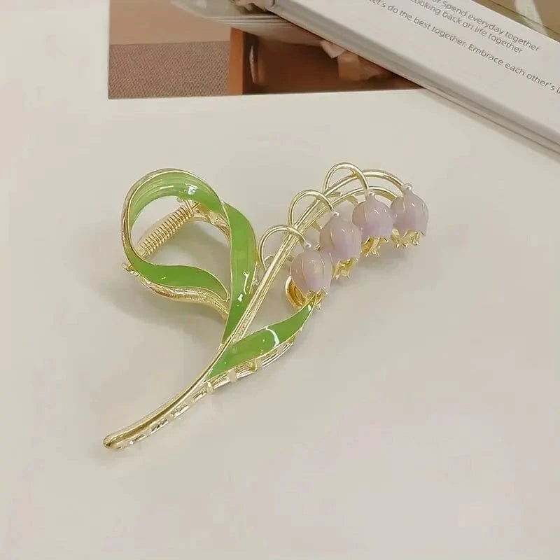 1PCS Lavender Bell Orchid Flowers Super Fairy Temperament Hair Accessories, Large Premium Feeling Scratch Clip, Autumn Hundred Shark Clip