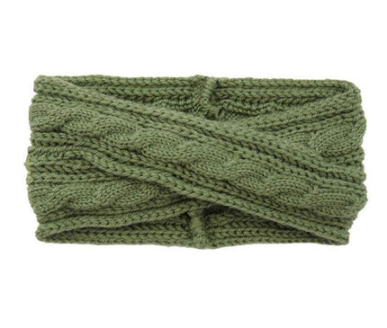 Bandeau Tricoté en Laine Vert Olive