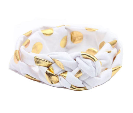 Bandeau Tressé Bébé Pois Dorés Blanc