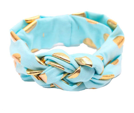 Bandeau Tressé Bébé Pois Dorés Bleu Ciel