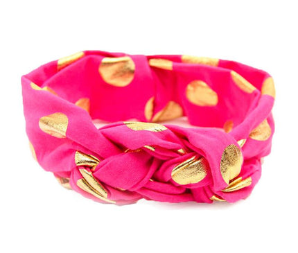 Bandeau Tressé Bébé Pois Dorés Rose