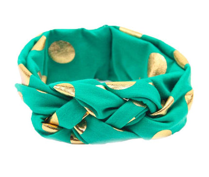 Bandeau Tressé Bébé Pois Dorés Vert