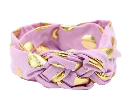 Bandeau Tressé Bébé Pois Dorés Mauve