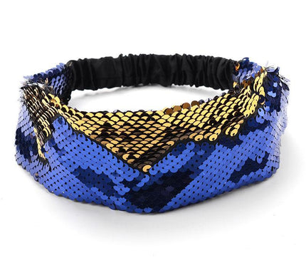 Bandeau Glamour à Sequins Bleu Or