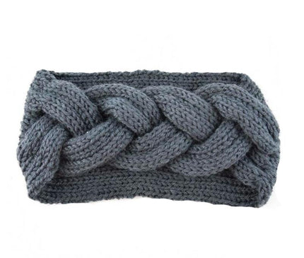 Chaud bandeau tressé laine Gris anthracite