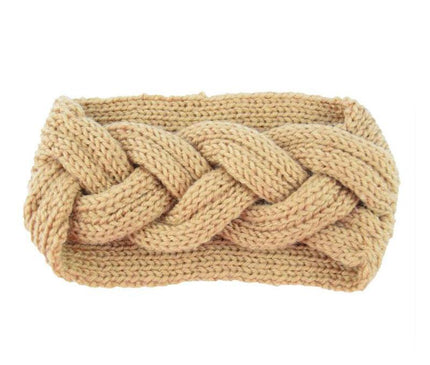 Chaud bandeau tressé laine Beige