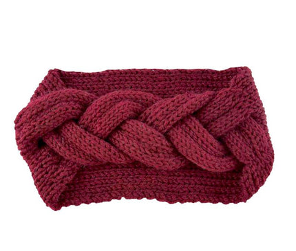 Chaud bandeau tressé laine Bordeaux