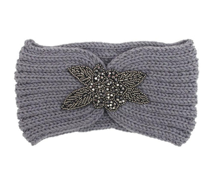 Bandeau Féminin Perles Fleur Gris