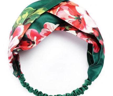 Bandeau Floral en Satin Vert