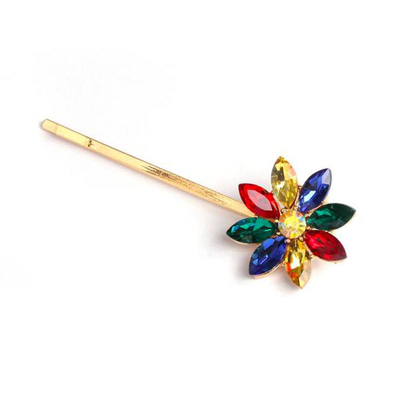 Barrette Cheveux Fleur Cristaux Colorés