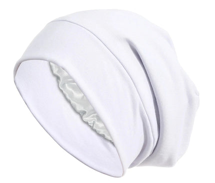 Women Soft Satin Lining Turban Hat Sleep Cap Cancer Chemo Hat Beanie Headwrap Hair Loss Bonnet Blanc