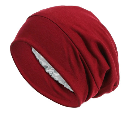 Women Soft Satin Lining Turban Hat Sleep Cap Cancer Chemo Hat Beanie Headwrap Hair Loss Bonnet Bordeaux