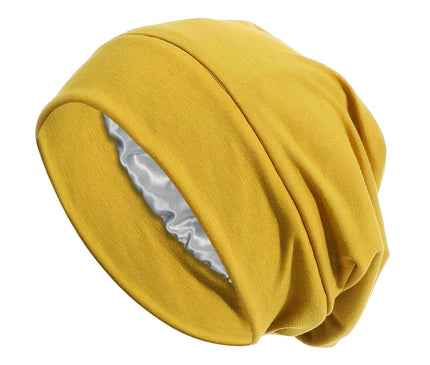 Women Soft Satin Lining Turban Hat Sleep Cap Cancer Chemo Hat Beanie Headwrap Hair Loss Bonnet Jaune