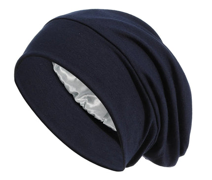 Women Soft Satin Lining Turban Hat Sleep Cap Cancer Chemo Hat Beanie Headwrap Hair Loss Bonnet Marine