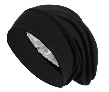 Women Soft Satin Lining Turban Hat Sleep Cap Cancer Chemo Hat Beanie Headwrap Hair Loss Bonnet Noir