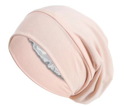 Women Soft Satin Lining Turban Hat Sleep Cap Cancer Chemo Hat Beanie Headwrap Hair Loss Bonnet Rose pale