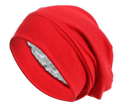 Women Soft Satin Lining Turban Hat Sleep Cap Cancer Chemo Hat Beanie Headwrap Hair Loss Bonnet Rouge