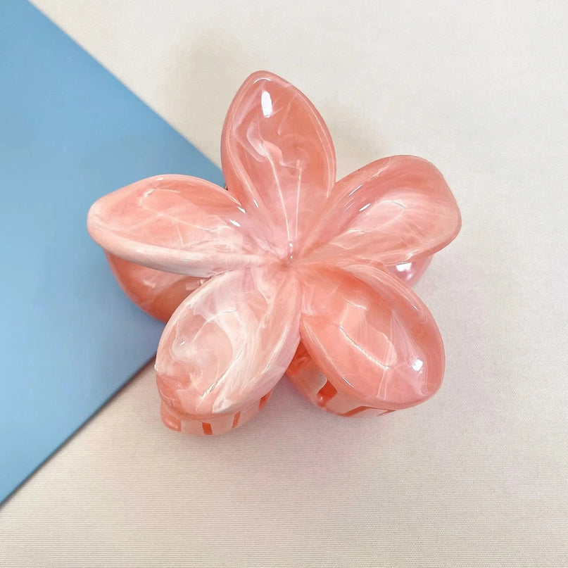 Marble Orange color Korean Hawaiian Gradient Flower Hair Claw Clip For Women Girl Fashion Plastic Non Slip Hold Hairpin Barrette Hair Accessories