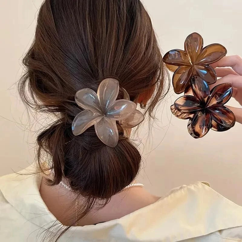 Marble Orange color Korean Hawaiian Gradient Flower Hair Claw Clip For Women Girl Fashion Plastic Non Slip Hold Hairpin Barrette Hair Accessories