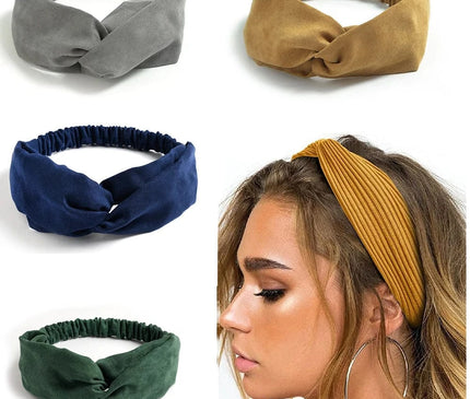 Cross Turban Solid Headbands for Women Twist Knotted Boho Suede Hair Bands For Girls Sweet Bow Headwrap Vintage Hair Accessories