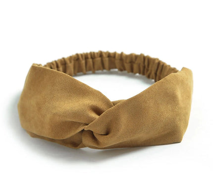 Cross Turban Solid Headbands for Women Twist Knotted Boho Suede Hair Bands For Girls Sweet Bow Headwrap Vintage Hair Accessories Khaki