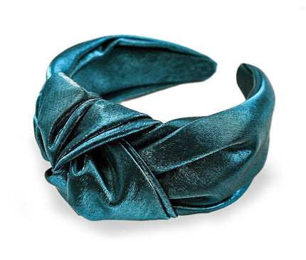 Serre-tête Élégant en Tissu Brillant Bleu Canard