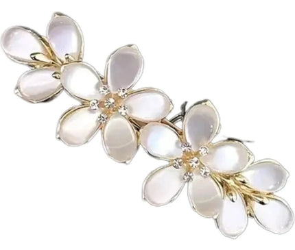 White Flower Imitation Pearl Hair Clip Boutique Opal Design Stylish Horizontal Clip for Women’s Fashion Hair Accessories Golden
