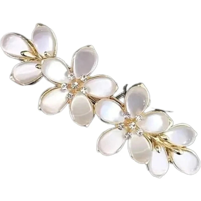 White Flower Imitation Pearl Hair Clip Boutique Opal Design Stylish Horizontal Clip for Women’s Fashion Hair Accessories Golden