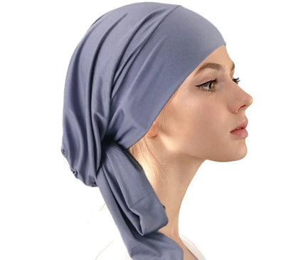 Women Turban Cap Soft Stretch Pre-Tied Hat Islamic Headscarf Turban Hat Bonnet Turbante Hair Loss Chimiothérapie Gris