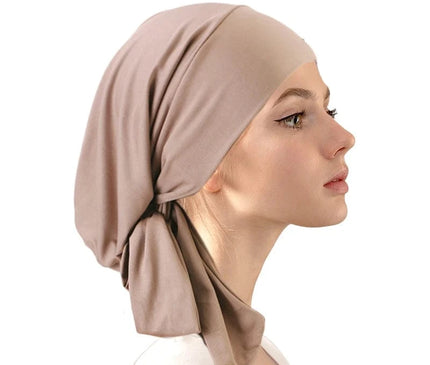 Women Turban Cap Soft Stretch Pre-Tied Hat Islamic Headscarf Turban Hat Bonnet Turbante Hair Loss Chimiothérapie Kaki