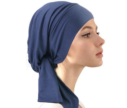 Women Turban Cap Soft Stretch Pre-Tied Hat Islamic Headscarf Turban Hat Bonnet Turbante Hair Loss Chimiothérapie Marine
