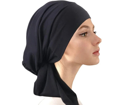 Women Turban Cap Soft Stretch Pre-Tied Hat Islamic Headscarf Turban Hat Bonnet Turbante Hair Loss Chimiothérapie Noir