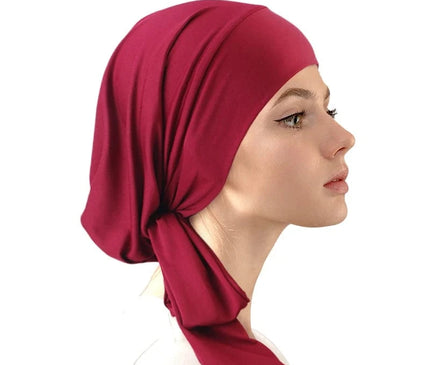 Women Turban Cap Soft Stretch Pre-Tied Hat Islamic Headscarf Turban Hat Bonnet Turbante Hair Loss Chimiothérapie Rouge